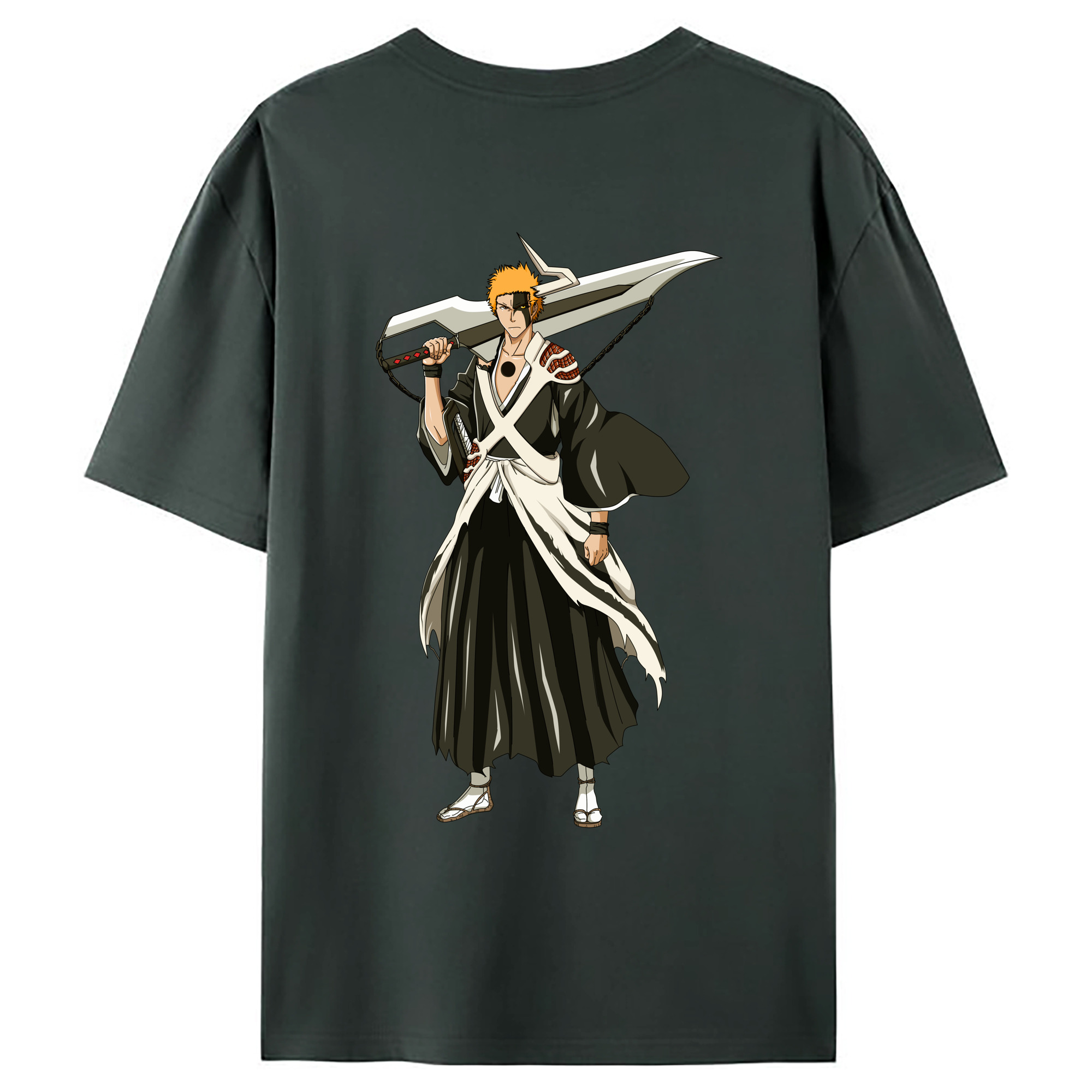 （画像用） ブリーチ 黒崎一護（くろさき いちご）BLEACH Kurosaki Ichigo 綿100％ メンズ半袖Tシャツ（バックプリント） 通気性
